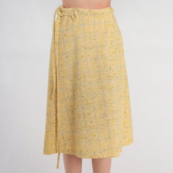 Checkered Wrap Skirt 60s Yellow Midi Skirt Retro … - image 6