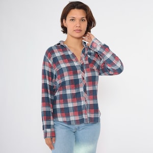 90s Plaid Shirt Flannel Shirt Blue Red Grunge Button Up 1990s Lumberjack Vintage Long Sleeve Large