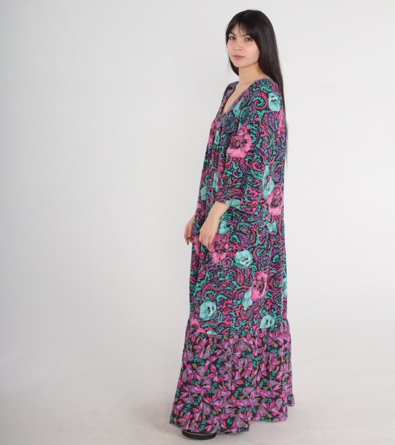 Long Floral Dress 90s Boho Maxi Dress Paisley Flo… - image 4