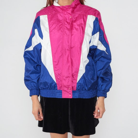 Color Block Windbreaker 90s Shiny Jacket Retro Ho… - image 7