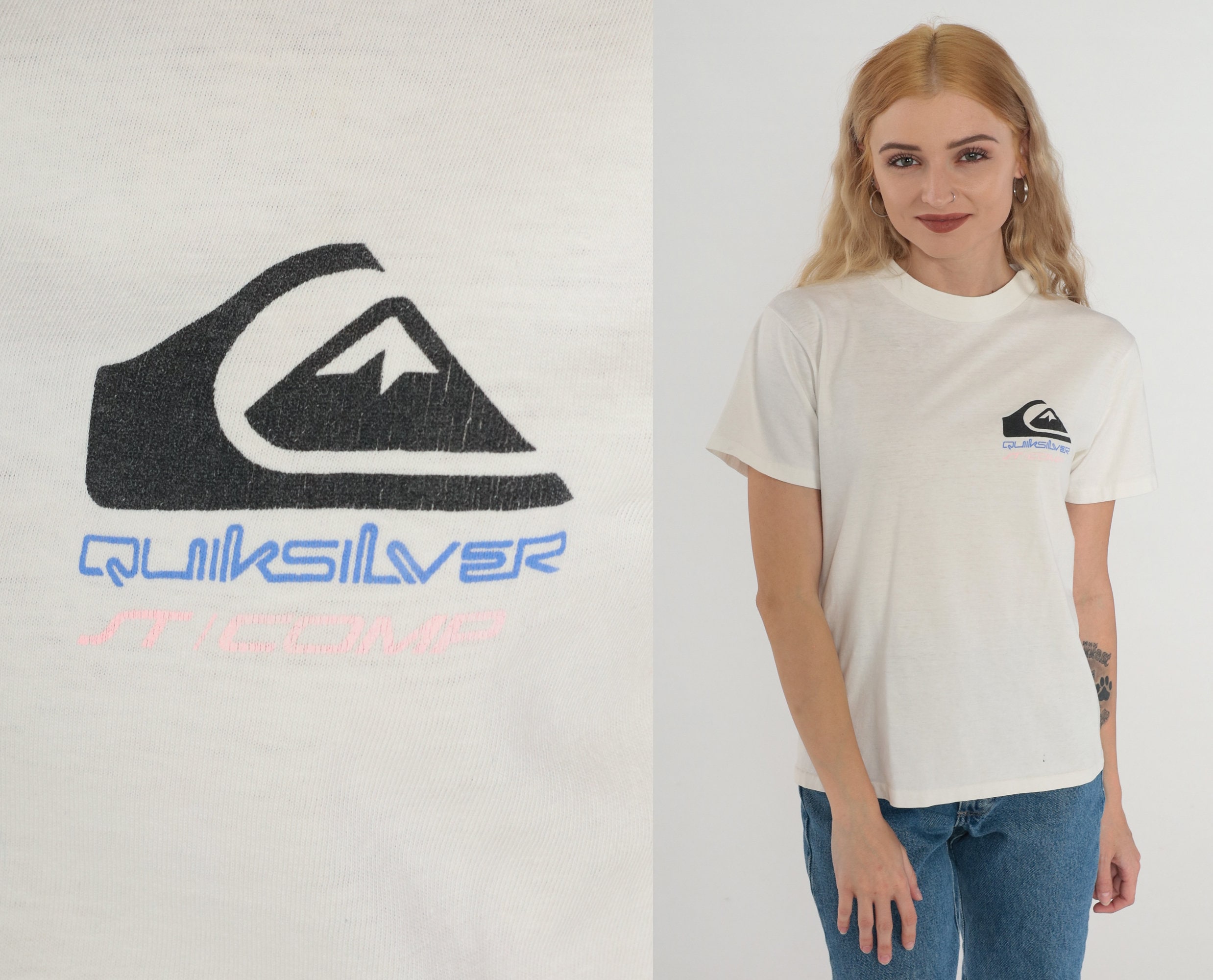 White Vintage Skate - Logo Graphic Surfer T-shirt Stitch S Small Surf ST Etsy Tshirt Single 90s Tee Comp Quiksilver Shirt Retro 1990s Snowboard