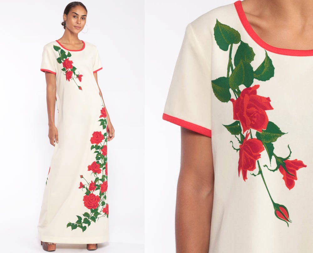 Alfred Shaheen Dress 70s Long Rose 