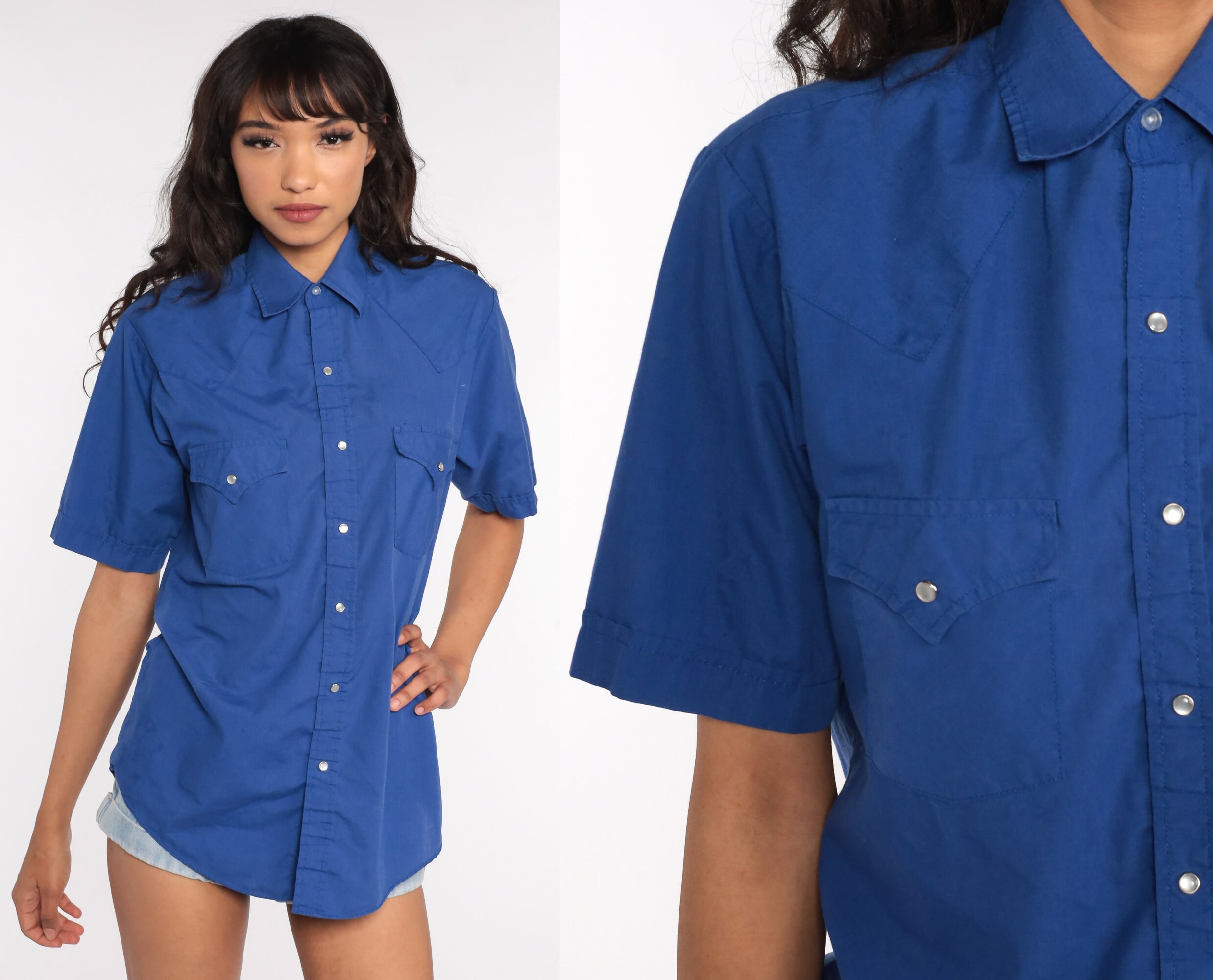 Ely Western Shirt Blue Pearl Snap Shirt 