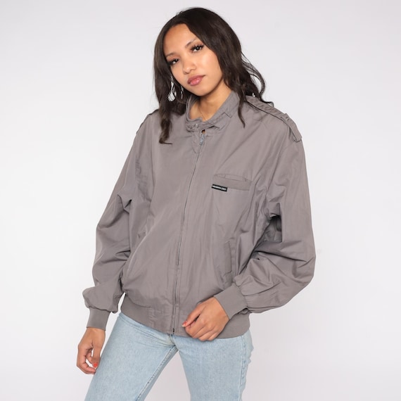 80s Members Only Bomber Jacket Vintage Gray Zip Up Lightweight Coat Retro Streetwear Iconic Casual Outerwear Classic Windbreaker Medium M