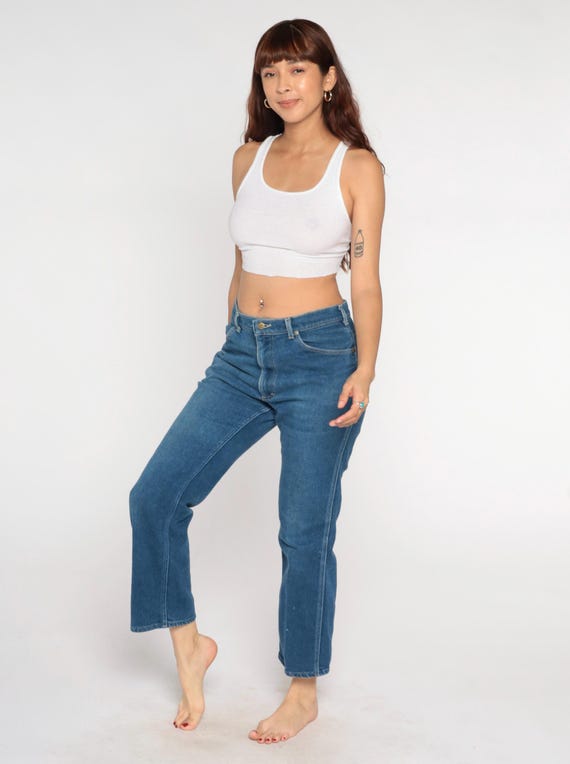80s Lee Jeans Straight Leg Vintage Medium Wash High Waisted Classic Denim Casual Streetwear Hippie Western Style 34 x 30