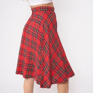 Roter Rock kariert 70er Jahre Tartan Midi Hoch taillierter Dark Academia Rock A Linie Karierter Rock Schulmädchen Vintage 1970er Jahre Bild 6