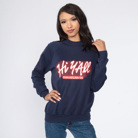 Atlanta Sweatshirt He Y'all Shirt Georgia Shirt 80s Raglan Sleeve 90s Vintage Navy Blue Graphic Sweatshirt Crewneck Small Medium
