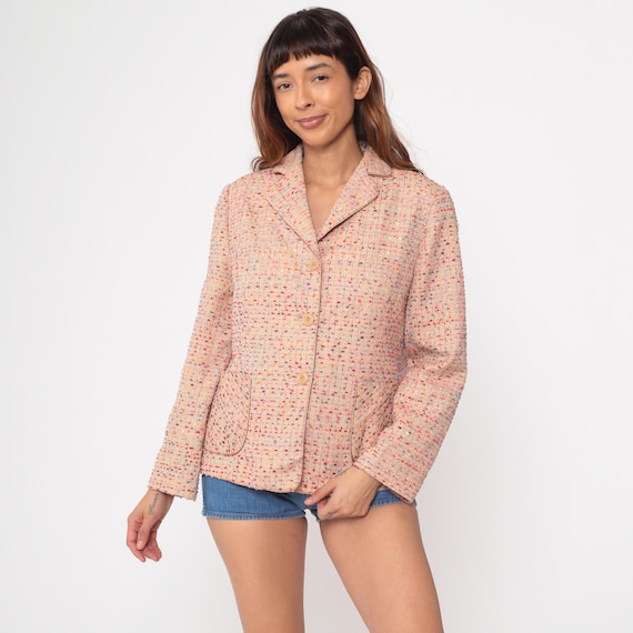 Confetti Blazer Y2K Peach Textured Jacket Notched Button Front Pastel Multicolor Tailored Office Wear Feminine Professional XXL Plus Size