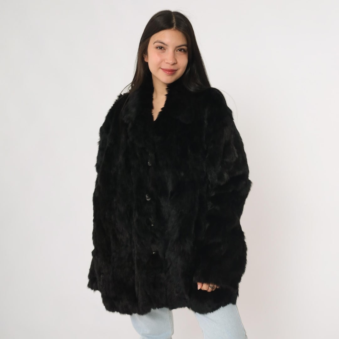 Y2K archive l black fur coat スエード調 Y2K Black Fur COAT Vintage 2000's Fur Jacket Satin Belt Long
