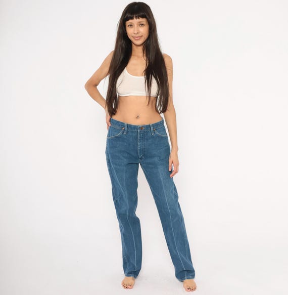 Wrangler Cowboy Cut Jeans 90s Straight Leg Blue Denim High Waisted Western Rodeo Medium Wash  Trousers Ranch Work Wear Vintage 34 x 33