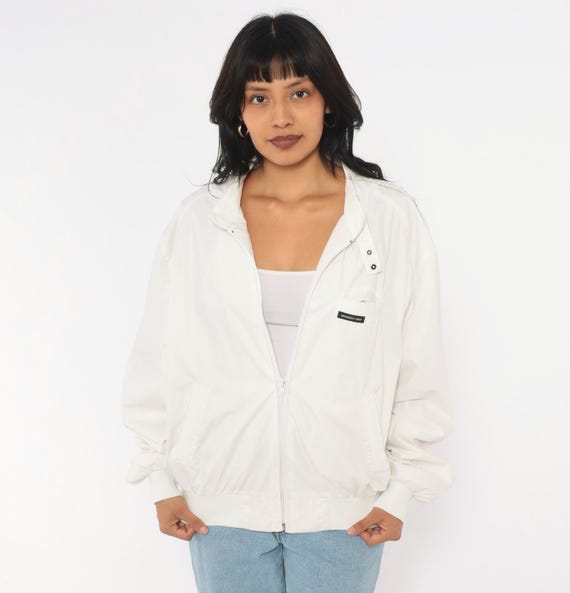 80s Members Only Bomber Jacket White Zip Front Harrington Windbreaker Streetwear Pocket Boxy Unisex Preppy Minimalist Vintage Small S