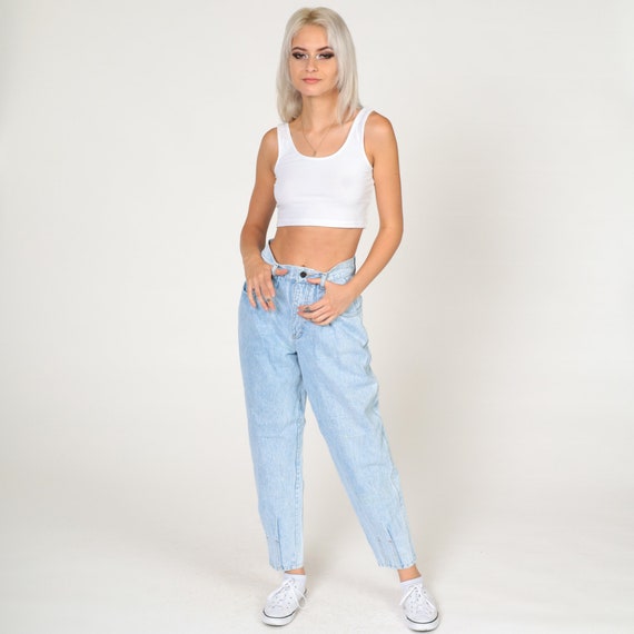 Acid Wash Jeans 80s 90s Pleated Mom Jeans Denim High Waist Jeans 1980s Tapered Paper Bag Denim Pants Baggy Jeans Vintage Small 26