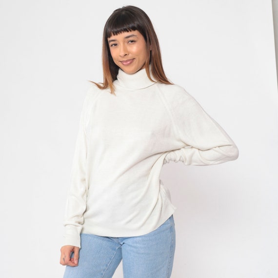 White Turtleneck Sweater 80s Knit Pullover Sweate… - image 4