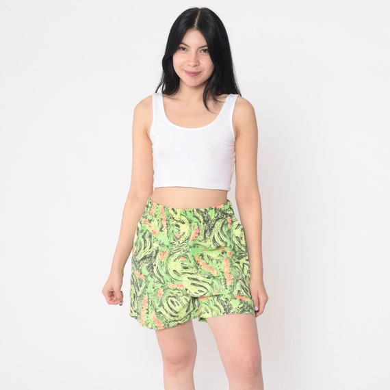 80s Neon Shorts Abstract Alien Print Shorts Baggy… - image 2