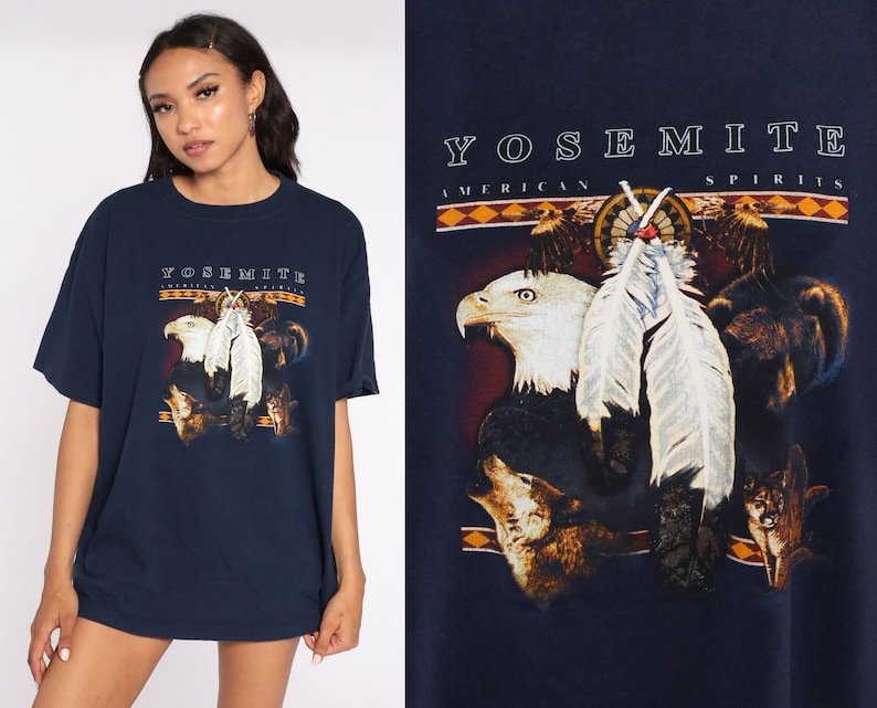 Vintage Yosemite Shirt National Park Shirt Eagle Bear Tshirt Animal Feather TShirt Native American 90s Graphic 1990s Large xl l image 1