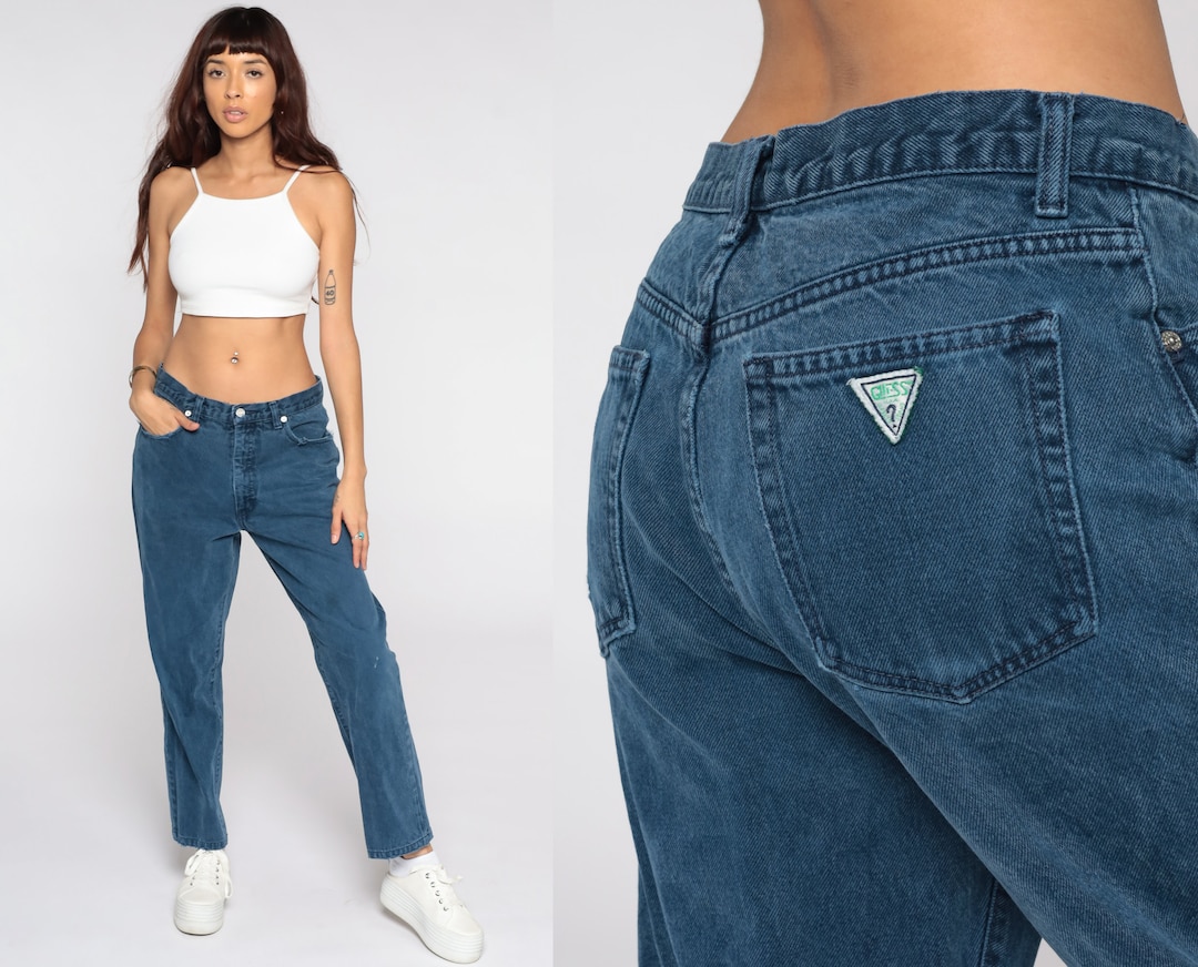80s Guess Jeans Triangle Logo Blue Mom Jeans High Waist 90s 80s Guess Jeans Triangle Logo Blue Mom Jeans High Waist 90s