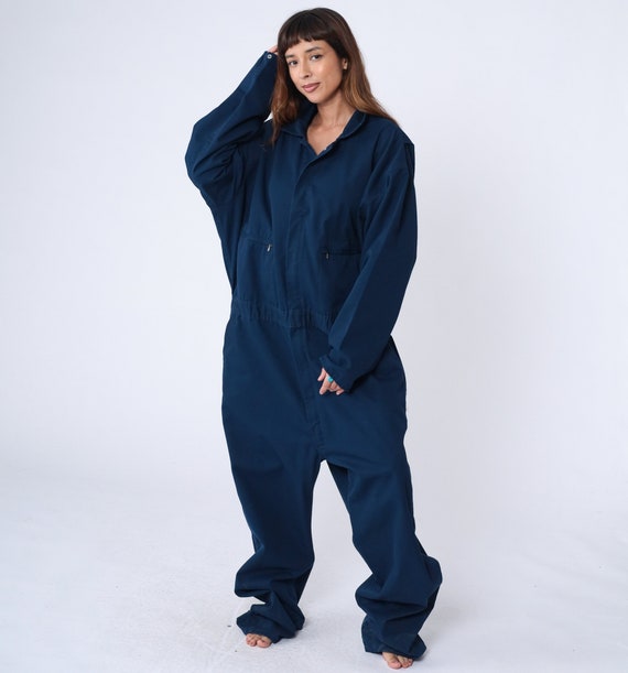 Navy Jumpsuit 90s Key Coveralls Long Sleeve Blue Boilersuit Workwear Boiler Suit One Piece Pant Work Wear Vintage 1990s Men's 54 3xl