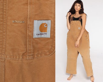 Insulated Carhartt Overalls Workwear Coveralls Pants QUILTED Dungarees Tan Utilitarian Pants Long Work Wear Bib Vintage Extra Large xl 2xl