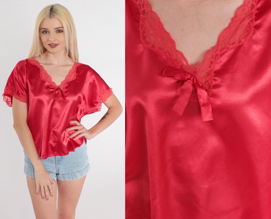 Red Pajama Top 90s Victoria's Secret Lace Lingerie Night Etsy