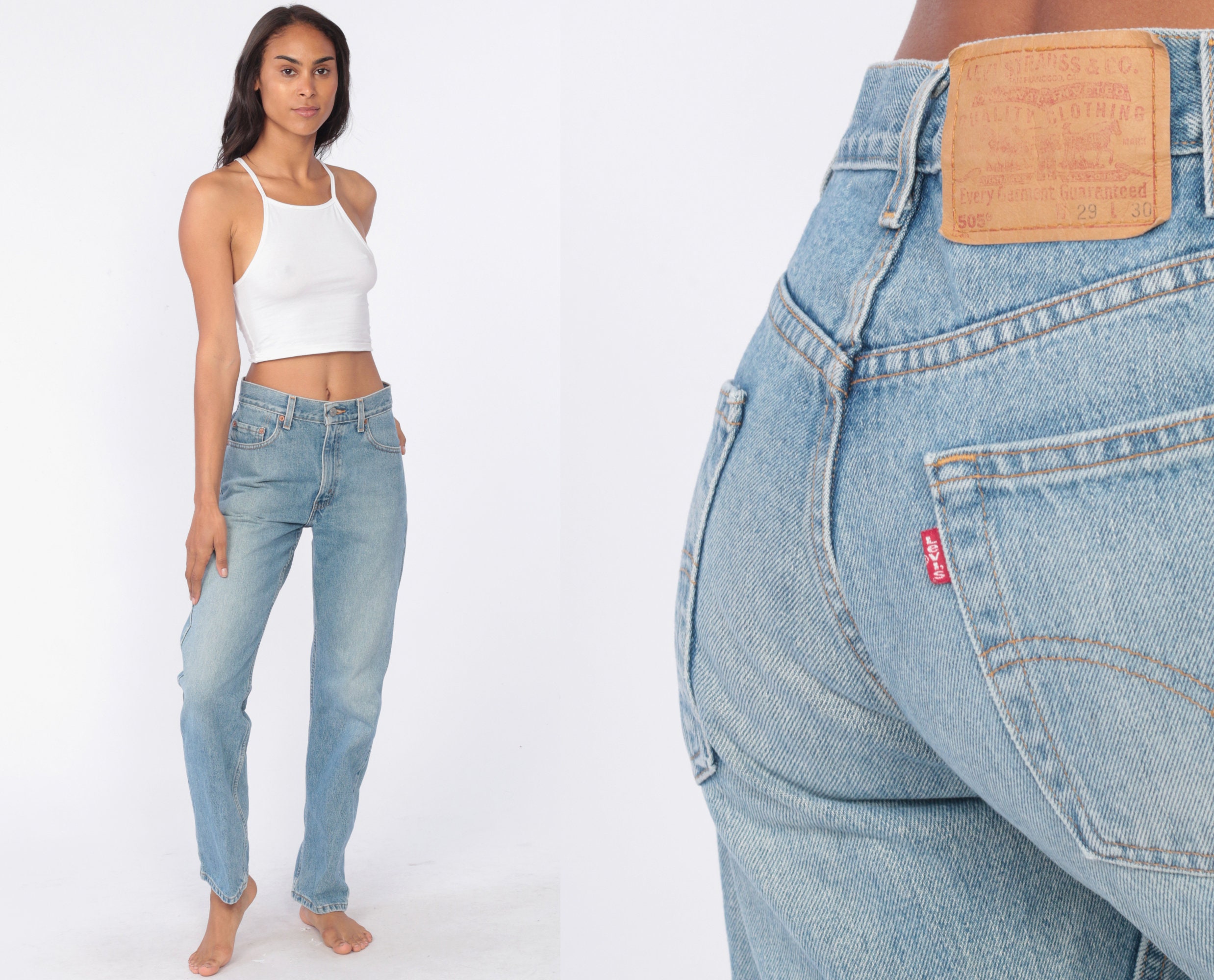 505 Levis Jeans Straight Leg Boyfriend Jeans Grunge 80s Mom Jeans Denim  Pants Baggy Blue Jeans High Waist Levi 90s Vintage Medium 29 x 30