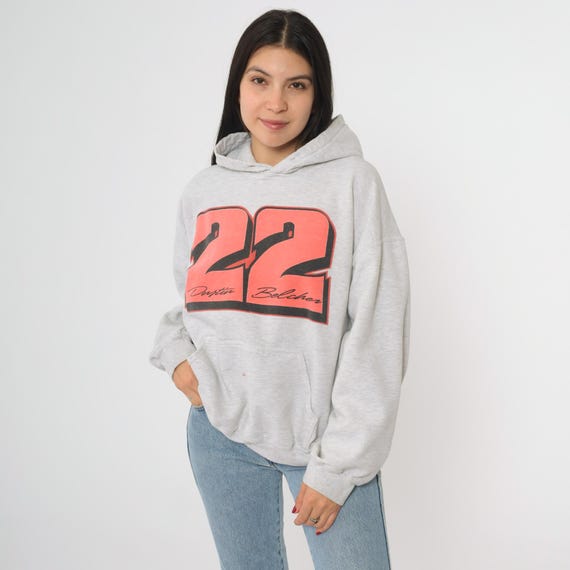 Y2K Race Car Hoodie Vintage 2000s Grey Graphic Sweatshirt Dustin Belcher 22 Racing Pullover Streetwear Track Day Motorsport Large L