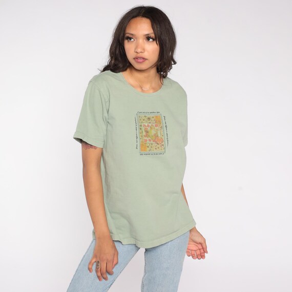 Sage Green Shirt Y2K Rose Teapot Graphic Quote Tee A Good Cup Of Tea Saying Floral Print Soft 100 Cotton Short Sleeve Minimal Top Small S