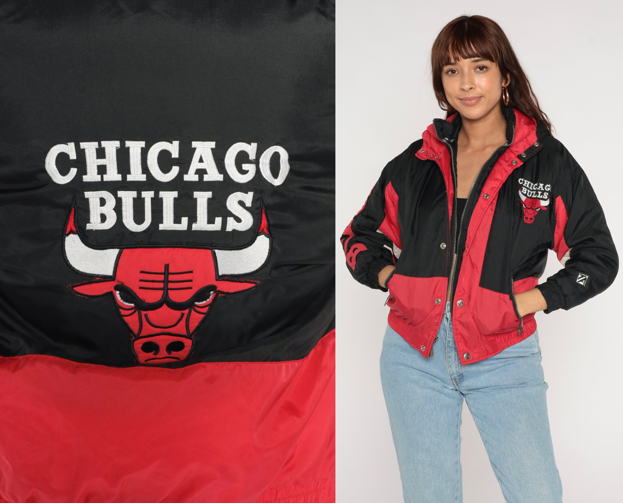 Vintage 90s Red Black + White Starter NBA Chicago Bulls Quarter Zip Ja