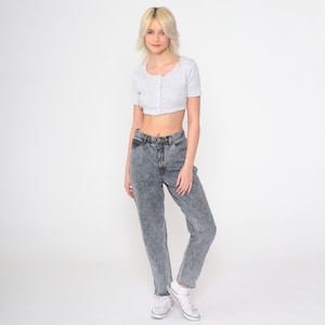 Vintage Grey Acid Wash Jeans 80s 90s Tapered Mom Jeans High Waist Ankle Zip Jeans Denim Pants 1980s Relaxed Jeans Small