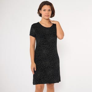 90s Sparkly Spiderweb Party Dress Black Glittery Mini Shift Cocktail Going Out Vintage 1990s Minidress Short Sleeve Sparkles Large