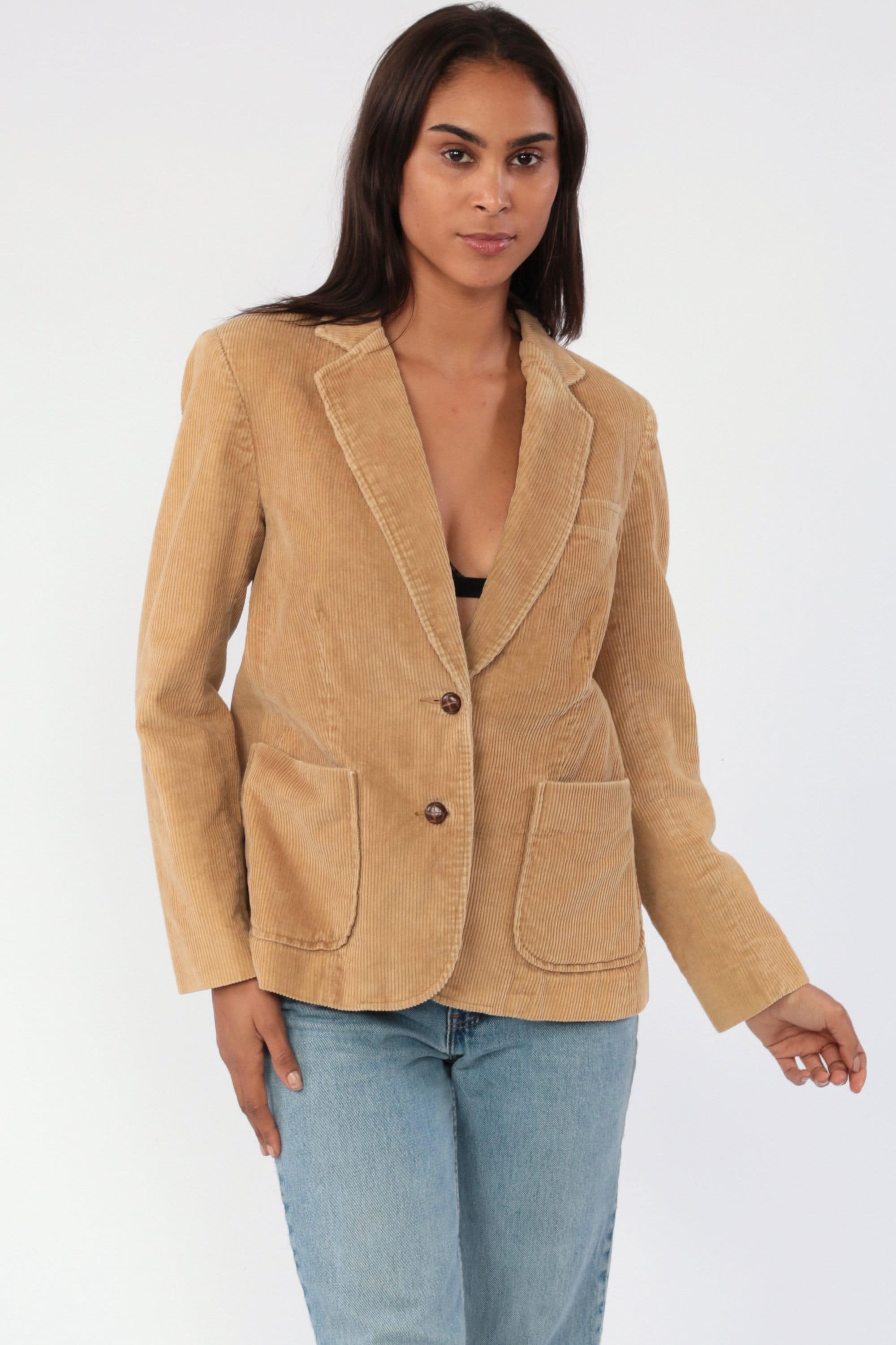 Tan Corduroy Blazer Jacket 70s Blazer Jacket Preppy Brown Professor 80s