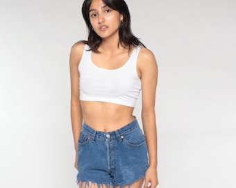 Levis Denim Cutoffs Y2k Overdyed Cut Off Jean Shorts High Rise Levi Cut Offs Blue Frayed Retro Summer Festival Shorts Vintage 00s Small S