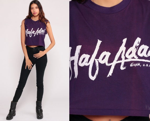 Guam Tank Top 80s Shirt HAFA ADAI Crop Top Sleeveless Graphic Shirt Retro Hipster Purple Vintage Cotton Small Medium
