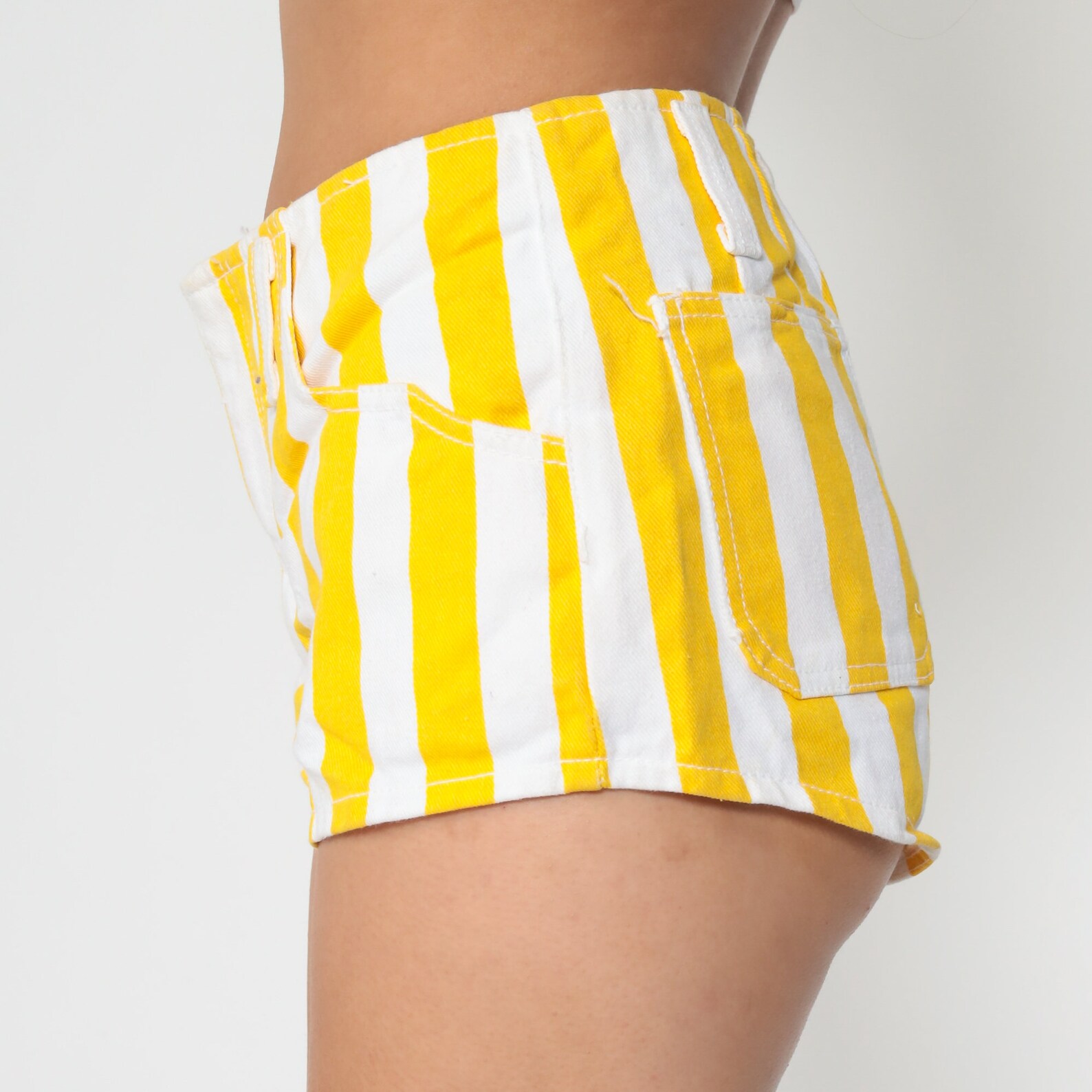 Striped Jean Shorts 80s Yellow White Denim Shorts Hotpants Mid | Etsy