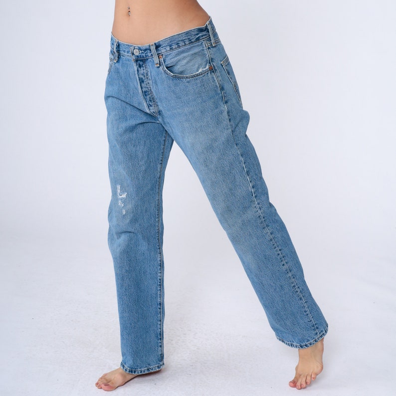90s Levis 501 Jeans Men's 34 Ripped Straight Leg Boyfriend Jeans Denim Mid Rise Waist Levi Blue Distressed Vintage 1990s Medium 34 x 32 imagem 5