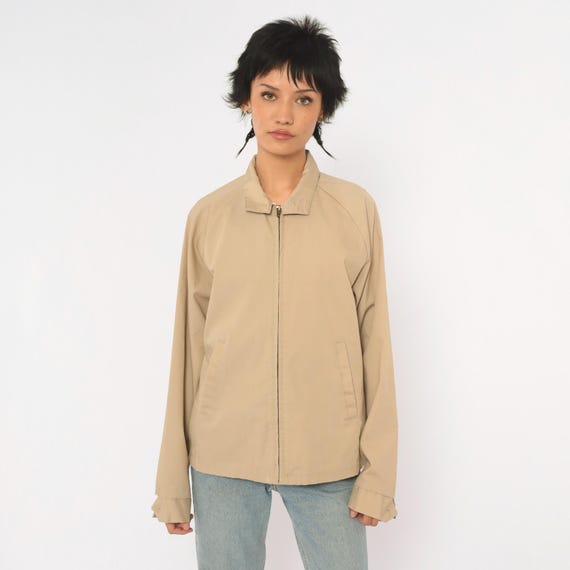 70s Towncraft Harrington Jacket Beige Cotton Windbreaker Khaki Coach Coat Collared Tan Preppy Unisex Mens Womens Vintage Small S