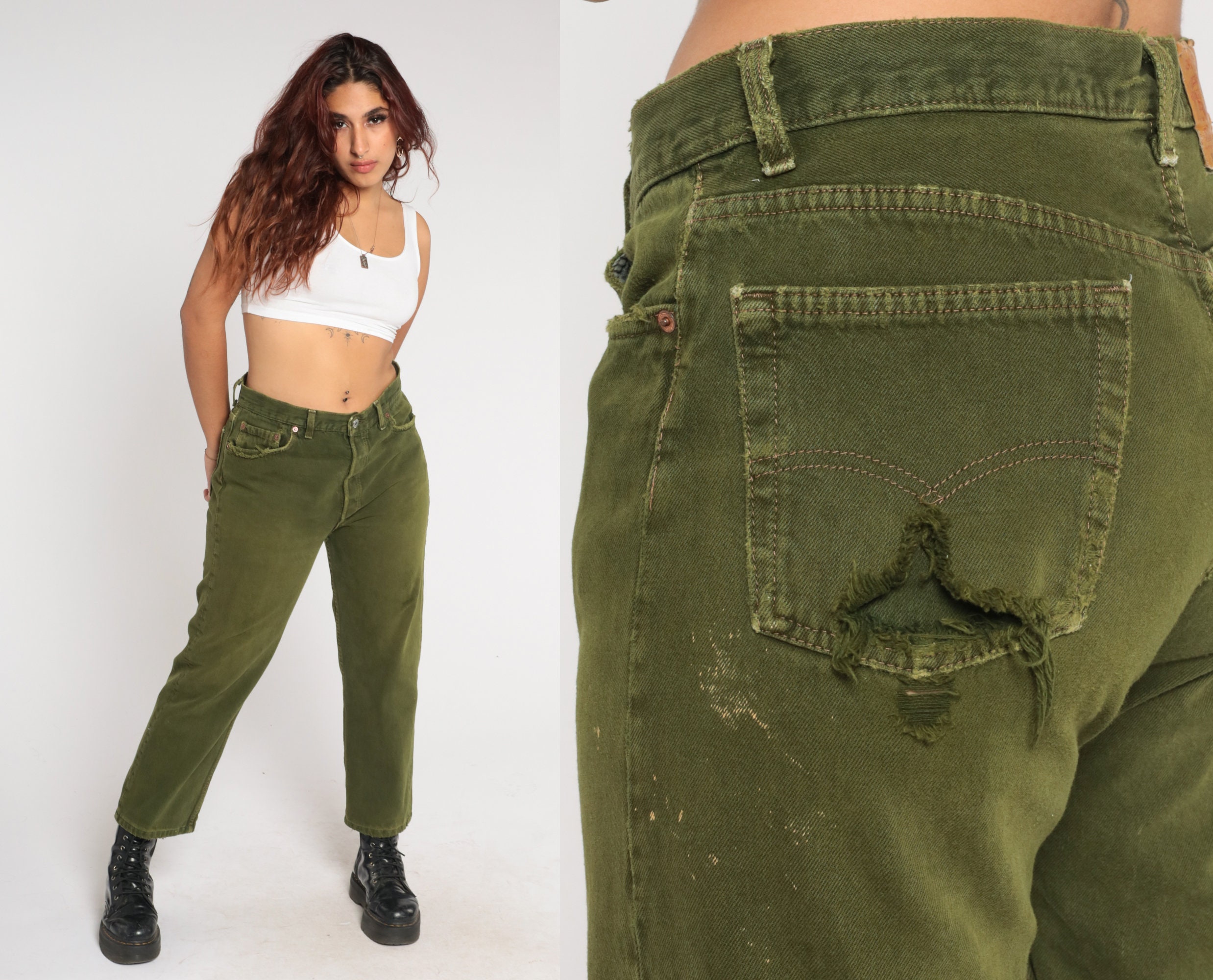 Buy Olive Green Levis 501 Jeans Y2k Ripped Jeans Mid Rise Waist Online in  India - Etsy