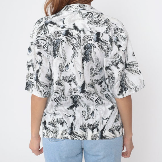 Marbled Swirl Shirt 90s Black White Double Breast… - image 7