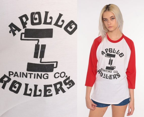 Ringer Tee Shirt Apollo Rollers Painter Shirt 80s Uniform Tshirt Slogan Tee Baseball Tshirt Vintage T Shirt 1980s Graphic Small Medium