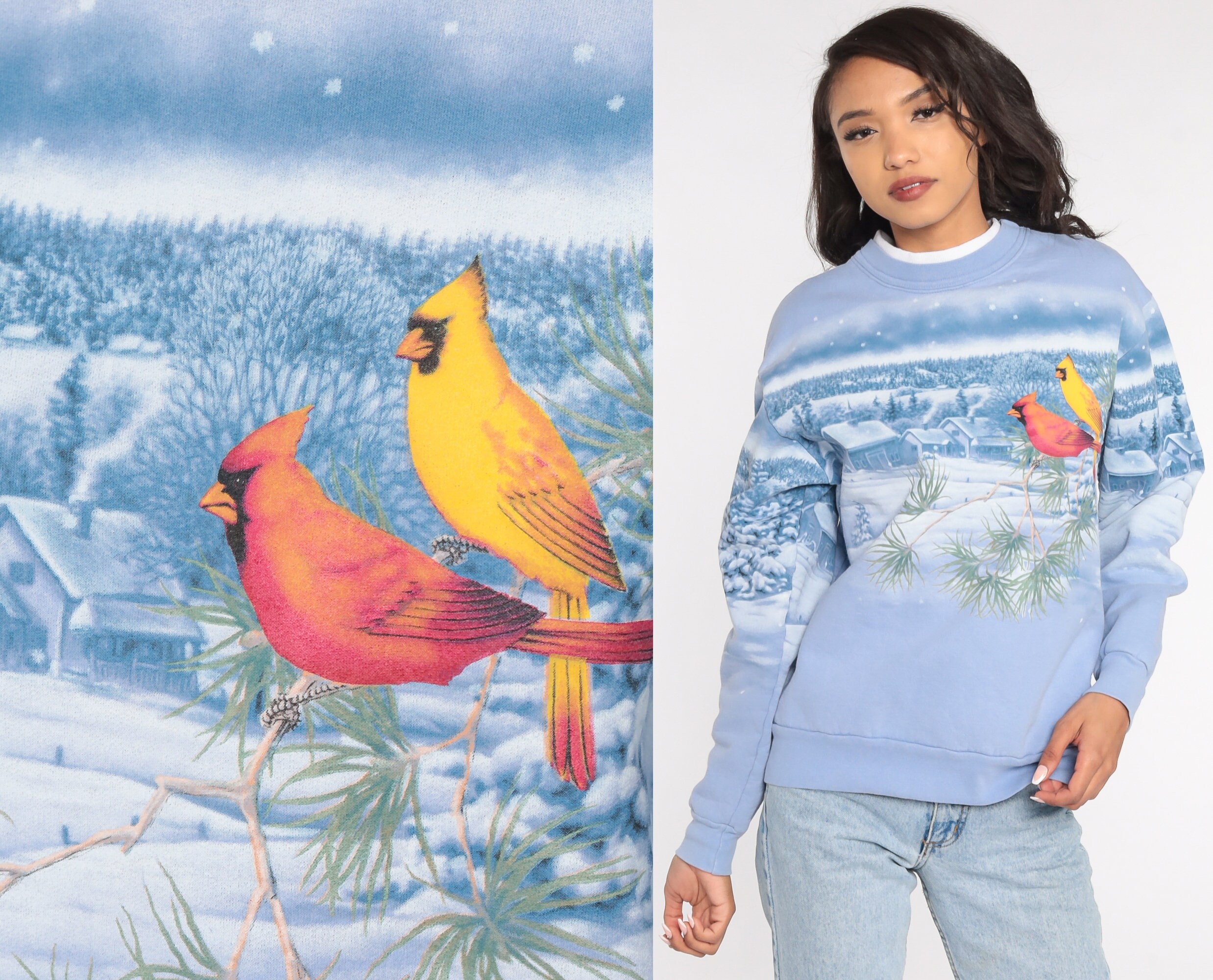 Cardinal Bird Sweatshirt Snow Shirt 80s 