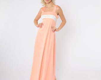 Vintage 70s Two Piece Dress & Jacket Set Peach Striped Disco Party Sundress Retro Sleeveless Bohemian Maxi Empire Waist 1970s Extra Small xs
