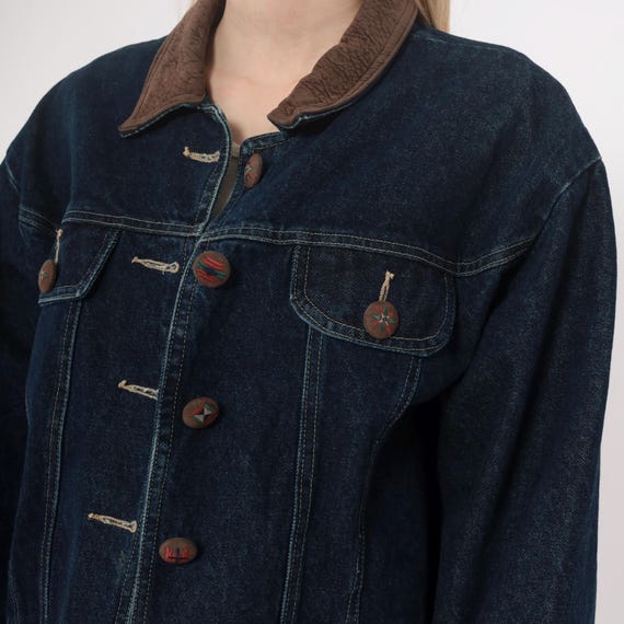 90s Denim Jacket Cropped Button Front Scalloped H… - image 7