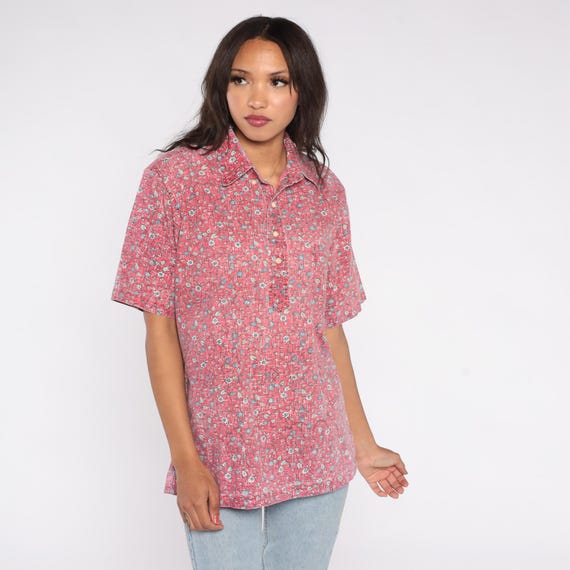 Red Floral Shirt 90s Reyn Spooner Hawaiian Button Down Cotton Short Sleeve Unisex Vacation Beach Summer Faded Vintage Medium M 8