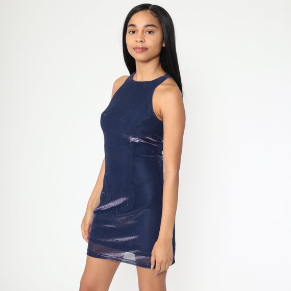 90s Party Dress Blue Metallic Mini Dress Club Dre… - image 5