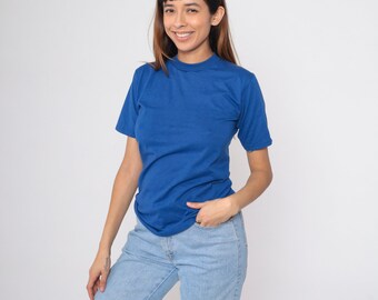 Royal Blue T-Shirt 90s Basic Tee Plain Solid Crew Neck T Shirt Crewneck TShirt Vintage 1990s Jerzees Slim Fit Extra Small xs