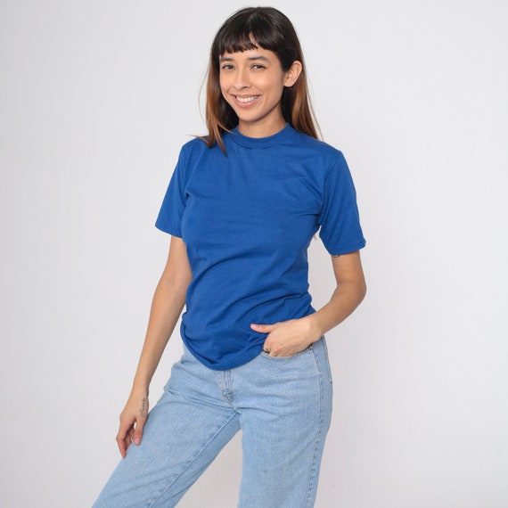 Royal Blue T-Shirt 90s Basic Tee Plain Solid Crew Neck T Shirt Crewneck TShirt Vintage 1990s Jerzees Slim Fit Extra Small xs