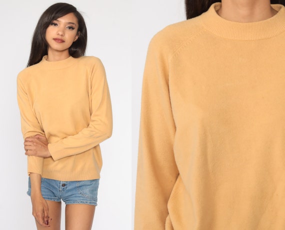 70s Sweater Knit Sweater Tan Sweater Raglan Sleeve Pullover Jumper Plain 1970s Hipster Vintage Small Medium