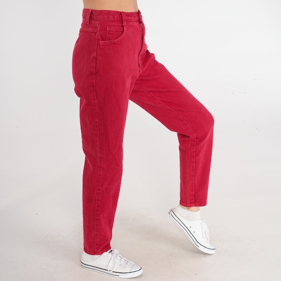 Red Mom Jeans -- High Waisted Red Tapered Mom Jeans 90s Jeans High Waist Denim Slim 1990s Vintage Forenza Jeans Small 28