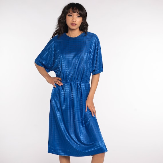 70s Midi Dress Royal Blue Dress Short Sleeve Dres… - image 3