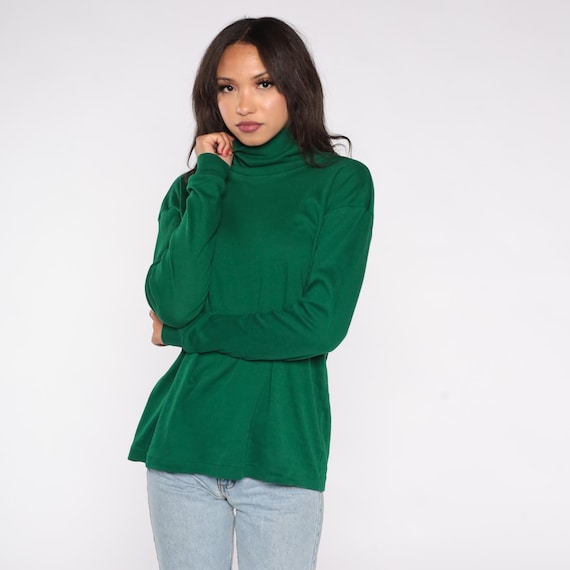 80s Green Turtleneck Roffe Skiwear Long Sleeve Pullover Cotton Polyester Blend Lightweight Winter Layer Cabin Holiday Autumn Mens Large L