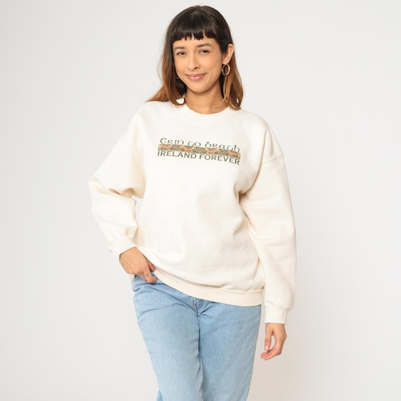 Y2K Ireland Forever Sweatshirt Erin Go Bragh Cream Celtic Graphic Vintage 00s St Patrick’s Day Irish Pride Pullover Large L